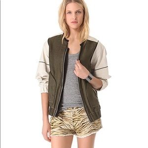 Iro Paul baseball ivory green leather jacket Sz 1